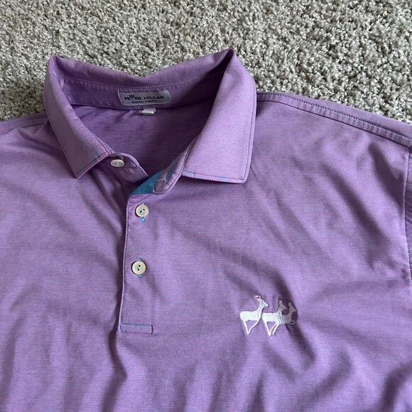 Peter Millar Summer Comfort Mens Sz M Polo Shirt Lot Of 2 Purple Solid & Striped - Picture 3 of 7
